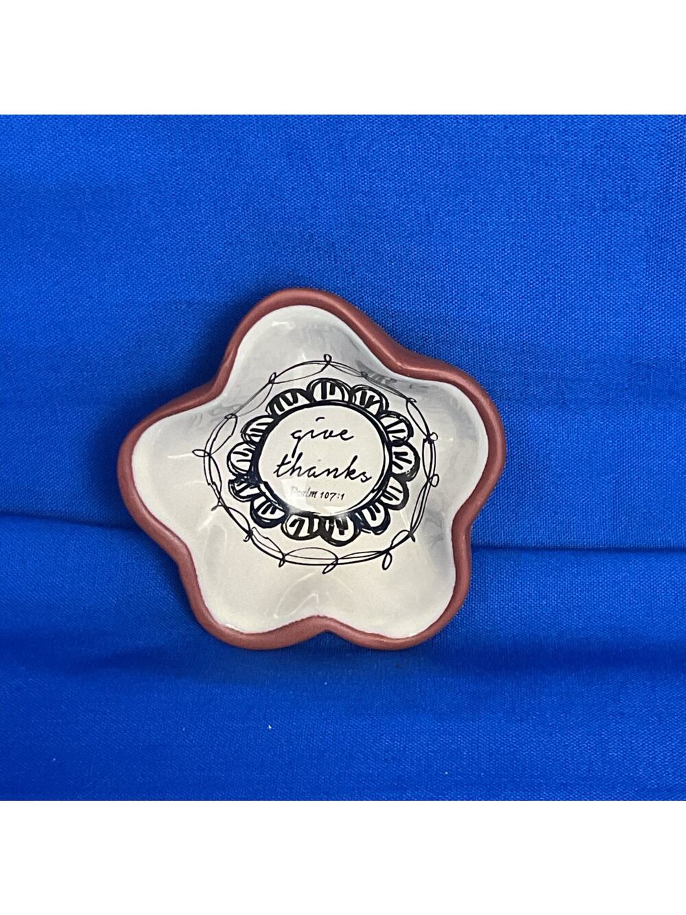 "Give Thanks" Terracotta Trinket Dish - Christian Scripture Ring Bowl